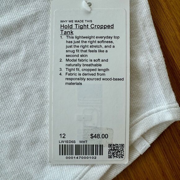 NWT* Lululemon Hold Tight Cropped Tank in White - Women's 12 - Picture 6 of 7